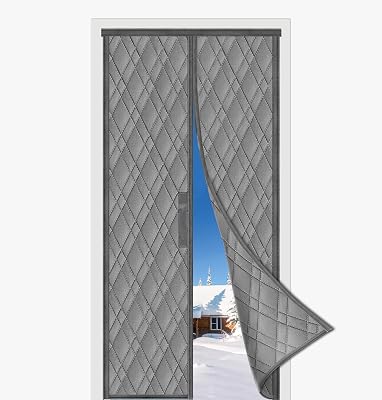 Insulated Door Curtains, Fit Size up to 32 x 80 Inches for DoorwaysFrontBackBasement, Magnetic Thermal Door Cover for Winter, Oxford Filled with Thick Cotton to Keep Warm, Grey, Diamond