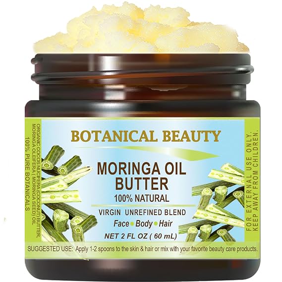 Botanical Beauty MORINGA OIL BUTTER Pure Natural Virgin Unrefined RAW 2 Fl. Oz.- 60 ml for FACE, SKIN, BODY, DAMAGED HAIR, NAILS.