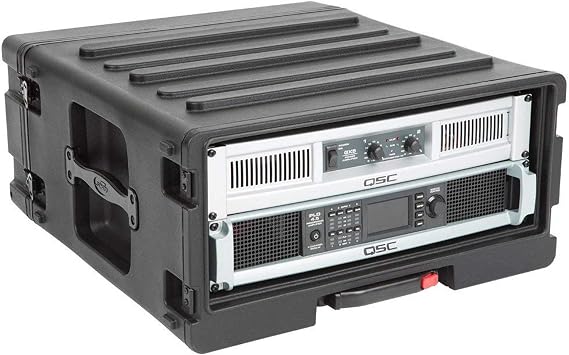 SKB Cases 1SKB-R4UW 4U Roto Rolling Rack, One-touch Pull Handle, Back Lid Mounted Wheels, Threaded Steel Rails, Rear Rack Rails Included, Waterproof Gasket, Rear Access Door | Threaded steel rails, waterproof gasket seal, rear access door, tough molded shell, flight-ready tour gear protection