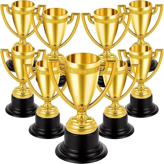 Mini Trophies & Medals Bulk for Kids - Gold Award Cups & Sports Medals Set - Lightweight Plastic Prize Trophies for Tournament, Classroom Rewards, Fun Run Race, Party Favors, Fantasy Football