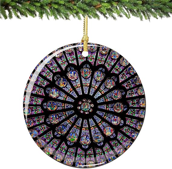 Rose Window Christmas Ornament Notre Dame Cathedral Paris, Porcelain 2.75" Double Sided