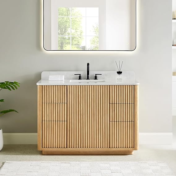 48 Inch Bathroom Vanity with Sink Modern Pedestal Single Vanities with Top