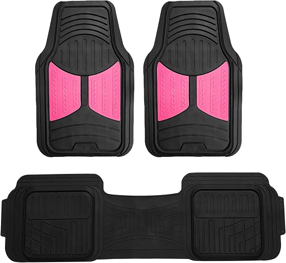 FH Group Car Floor Mats - Heavy-Duty Rubber Floor Mats for Cars, Universal Fit Full Set, Trimmable Automotive Floor Mats, Climaproof Floor Mats for Most Sedan, SUV, Truck Floor Mats Pink
