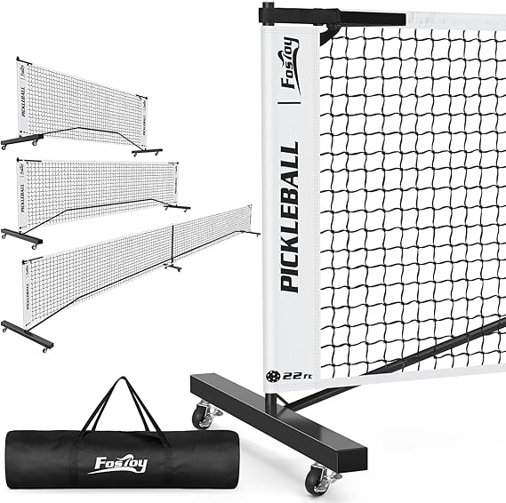 Fostoy Portable Pickleball Net Set with Wheels, 22 FT & Half Court 11 FT