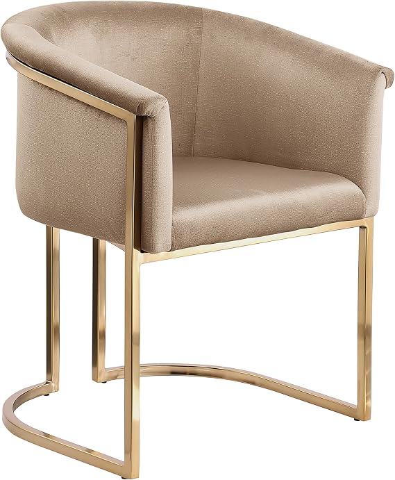 Meridian Furniture 758Beige-C Tierra Collection Modern | Contemporary Upholstered Dining Chair with Luxurious Beige Velvet, Brushed Brass Finish, Iron Metal Frame, 24.5" W x 22" D x 29.5" H, Beige