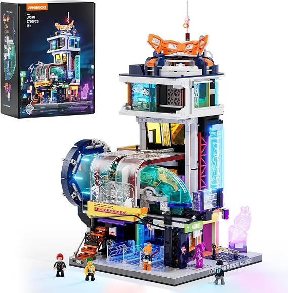 Lumibricks Cyberpunk Floating-Train-Station Lighting Building Set, 2760 Pcs