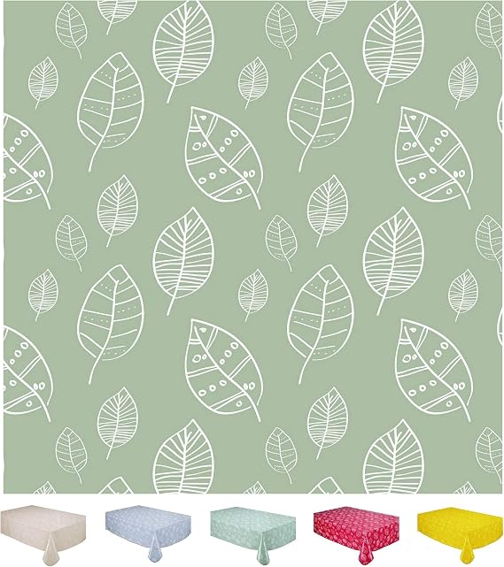 Home Direct Rectangular Oilcloth PVC Wipe Clean Tablecloth 140cm x 200cm 55x78 Leaves Sage Green