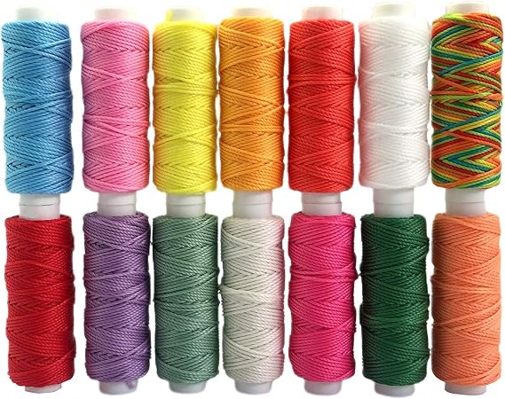 FQTANJU Wax Thread 14 Colors Waxed Cords Polyester Leather Sewing Thread Wax Strings for Macrame, DIY Bracelets Making, Bookbinding, Handcraft or Leather Projects
