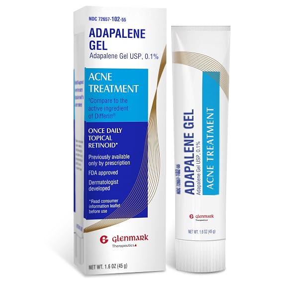 Glenmark Therapeutics Adapalene Gel 0.1% Acne Treatment, Topical Retinoid Cream For Face, Helps Clear and Prevent Acne and Clogged Pores, 45 Gram Tube