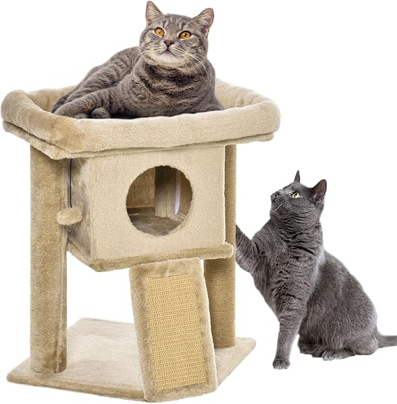 PawHut Scratching Tree for Small Cats 57 cm Cave Bed Coffee