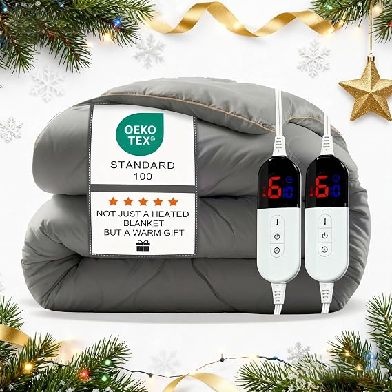 Electric Blanket Queen Size 9090, 6 Heat Levels, 10H Auto-Off, Gray
