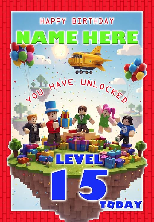 Roblox Birthday Card - Age 15 – Personalised Option with ANY NAME, AGE or RELATION - POSTED SAME DAY - FULL COLOUR INSIDE!
