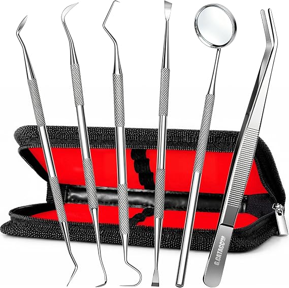 G.CATACC Dental Tools, Dental Pick Teeth Cleaning Tools Hygiene Kit, Plaque Remover for Teeth, Professional Stainless Steel Tooth Scraper Plaque Tartar Cleaner - with Case