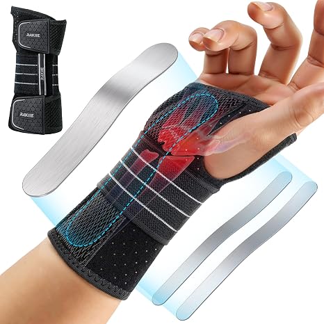 Rakiie Breathable Wrist Support Brace with 3 Metal Splints