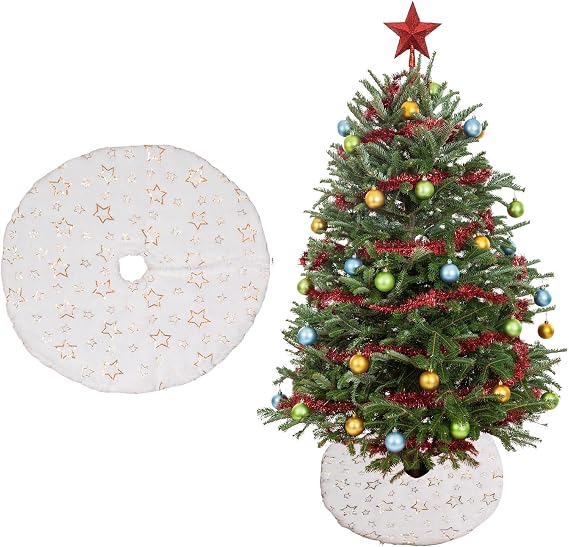 Christmas Tree Skirt Decoration 15" Mini Plush White Faux Fur Xmas Tree Skirt Decorations for Christmas Party Holiday Deco