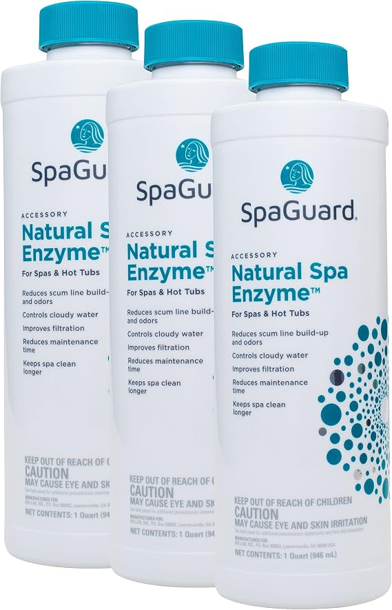 SpaGuard Natural Spa Enzyme for Spas & Hot Tubs, 1 qt, Pack of 3, Reduces Scum Line Buildup & Odor, Controls Cloudy Water, Improves Filtration