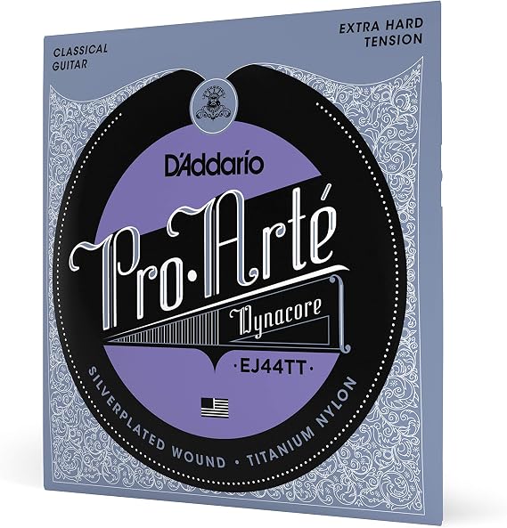 D'Addario Guitar Strings - Pro-Arte Classical Guitar Strings - EJ44TT Dynacore - Silver Plated Wrap, Composite Dynacore, Titanium Nylon Trebles - Extra Hard Tension, 1-Pack