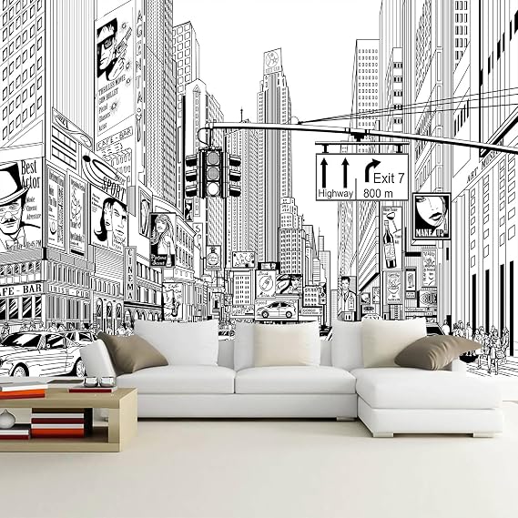 Black and White New York City Mural Wallpaper for Bedroom | 106"x70" Not Peel and Stick