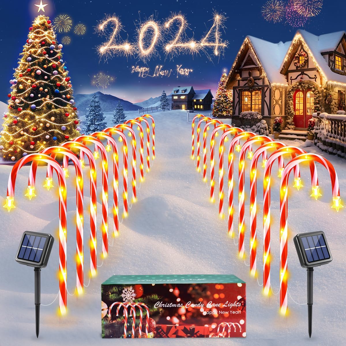Christmas Decorations Outside, 20Pcs Solar Christmas Lights for Christmas Decor, 8Mode Solar Candy Cane Lights for Outdoor Christmas Decorations, Christmas Lights Outdoor for Pathway Yard Waterproof