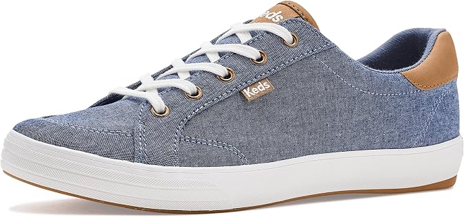 Keds Center III Lace Up Fashion Sneaker, Blue Chambray/Tan, W 6.5