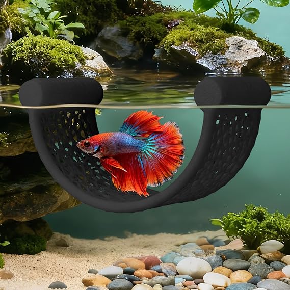 Floating Betta Hammock, Betta Fish Hammock, Floating Rest Platform or Small Aquariums, Nano Tanks, Shrimp, Corydoras, Betta Fish Tank Accessories, Fish Tank Decor, 3D Printed Aquarium Decor (Black)