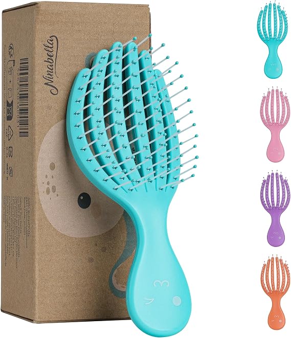 Ninabella Mini Detangling Hairbrush - Cute Colourful Octopus Detangle Brush - For Blow Dry or Brushing Wet Tangled Hair - Detangler Hair Brush - Small Hairbrush, light blue