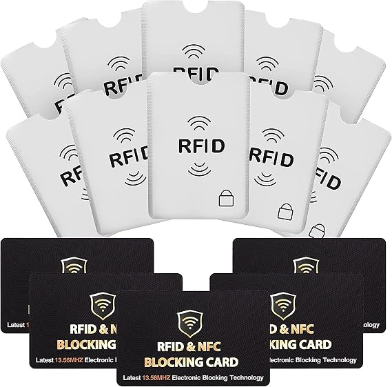 SaiTech IT 10 Pcs RFID Blocking Card Holder Sleeve Bundle with 5 Pcs RFID Blocking Cards for Identity Theft Protection, NFC Contactless Bank Debit Credit Card Protector ATM Guard Card Blocker