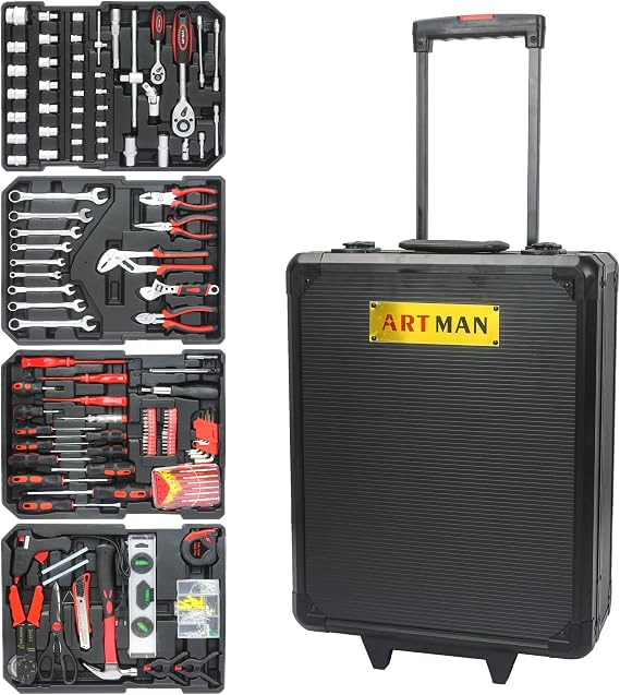 Tool Cabinet, 899PCS Household Tool Set, Luggage Hand Tool Set with Rolling Tool Box, 4 Layers Pliers Wrench Hand Tool Set, Craftsman Tool Set for Home Maintenance Auto Repair Tool Set