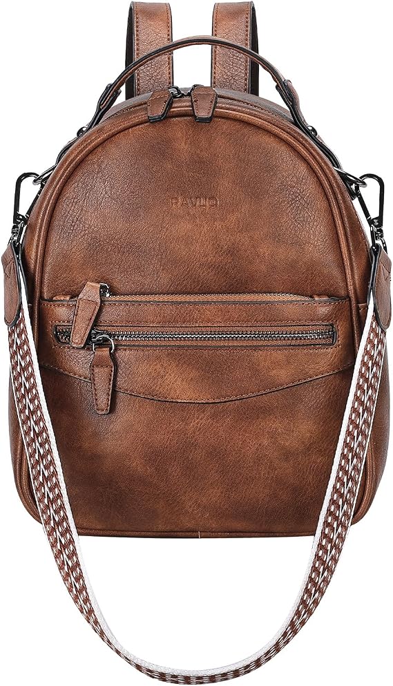 RAVUO Mini Backpack for Women,Convertible Faux Leather Rucksack Bag,Brown