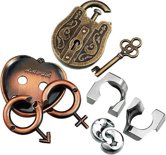 Sumind 3 Pieces 3D Metal Brain Teaser Puzzles Unlock Interlocking Puzzle Games IQ Education Logic Test Toys for Adults Mind Challenge, Christmas Birthday Gifts
