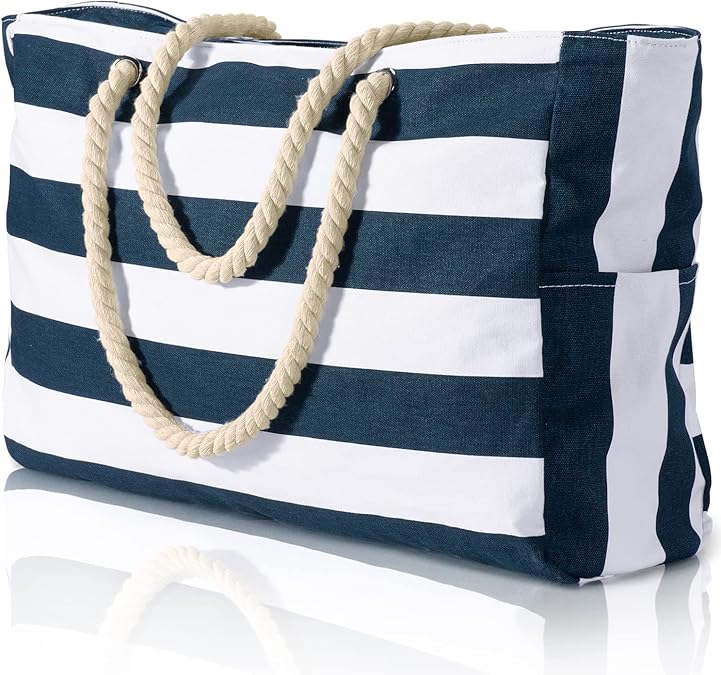 Becokan Beach Bags for Women Large Waterproof Beach Tote Bag Zipper Beach Bags Waterproof Sandproof Swim Pool Bag Large Tote