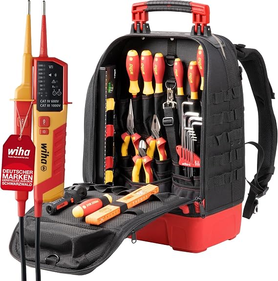 Wiha Electrician Tool Backpack 27 Pieces with Voltage and Continuity Tester