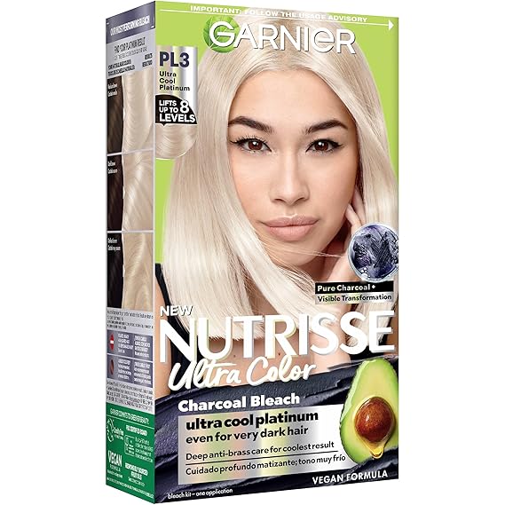 Garnier Nutrisse Ultra Color Hair Color, Permanent Hair Dye for Up to 8 Weeks of Bold, Vibrant, Fade-Resistant Results, Vegan & Cruelty-Free, PL3 Ultra Cool Platinum (Charcoal), 1 Count