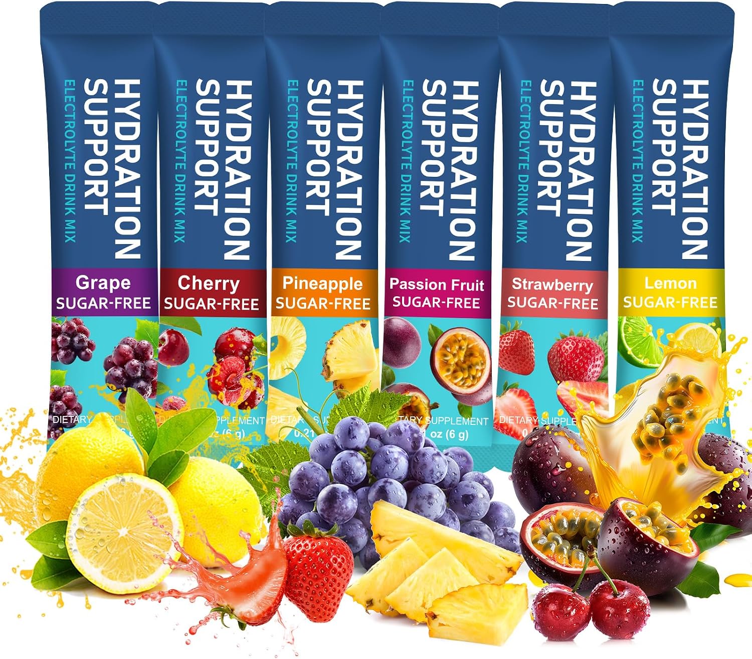 Hydration Powder 24 Sticks - 7 Key Electrolytes + 5 Vitamins | Zero Sugar, Low Calorie | 6 Mixed Fruit Flavours | for Rapid Hydration & Energy