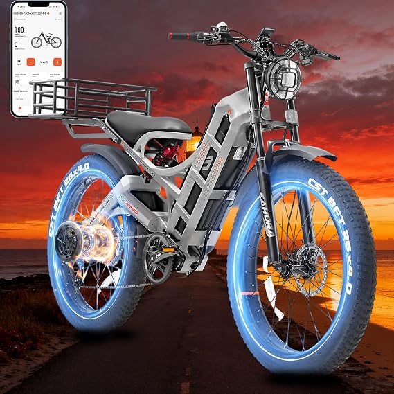 Eahora Romeo Pro 2/3 Ebike 1600W/4000W/5600W Electric Bike for Adults 34/46/50MPH 200 Miles Long Range Dual Motor 48/70/80AH Battey Electric Mountain Bike Dual Hydraulic Brakes Full Suspension EBike