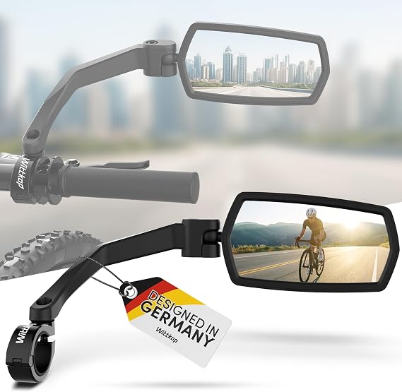 WITTKOP Bike mirror | Large HD field of vision | 360 rotatable & foldable | Mounting above & below | Break-proof & durable | ebike accessories, bike mirror handlebar mount, bicycle mirrors