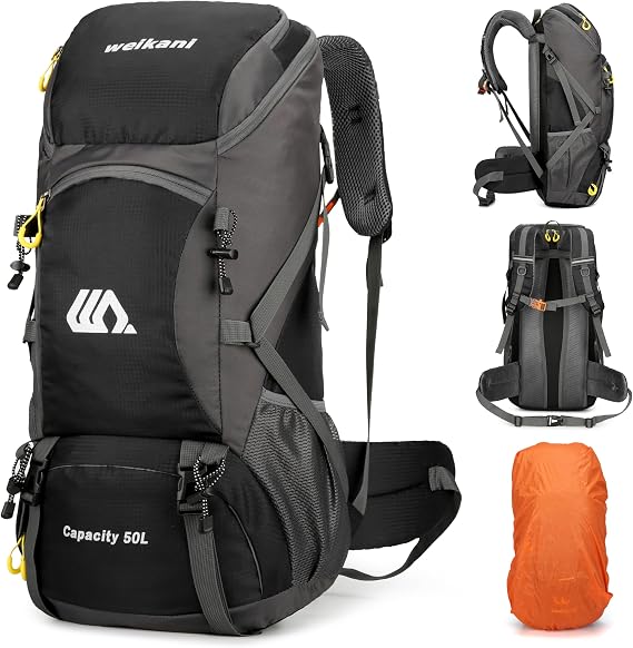 Hiking Backpack Waterproof 50L, Lightweight Outdoor Camping Rucksack with Rain Cover for Women Men Climbing Cycling Hiking Trekking Walking Backpack Travel Daypack Travel Bag