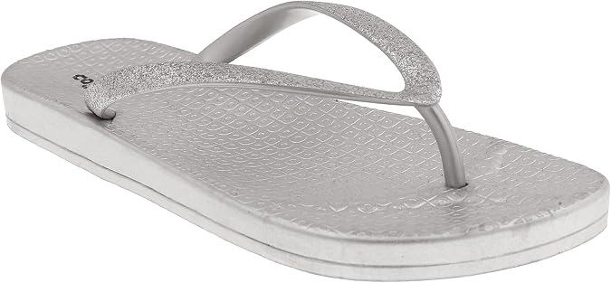 Capelli New York Ladies Glitter, Flexy Body Fashion Flip Flops Silver 6