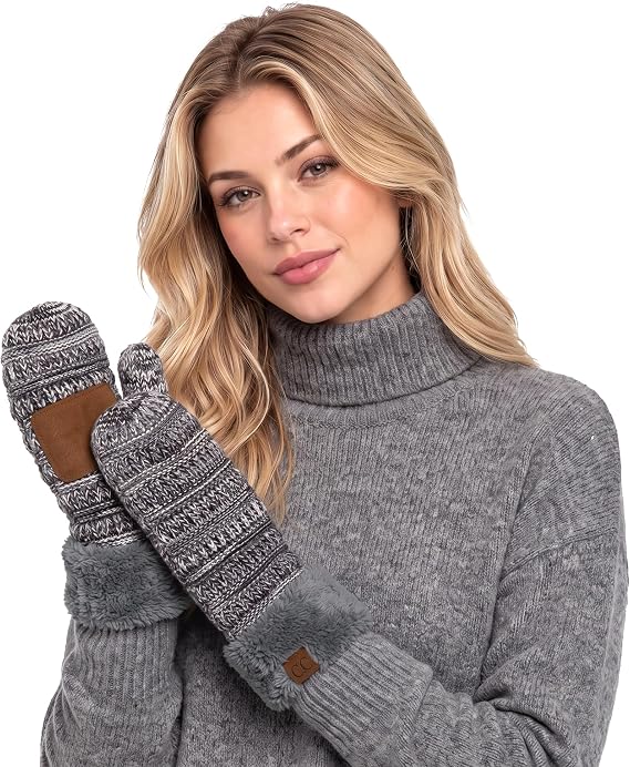 C.C Women Thick Faux Fur - Sherpa Fleece Lined Warm Winter Mittens