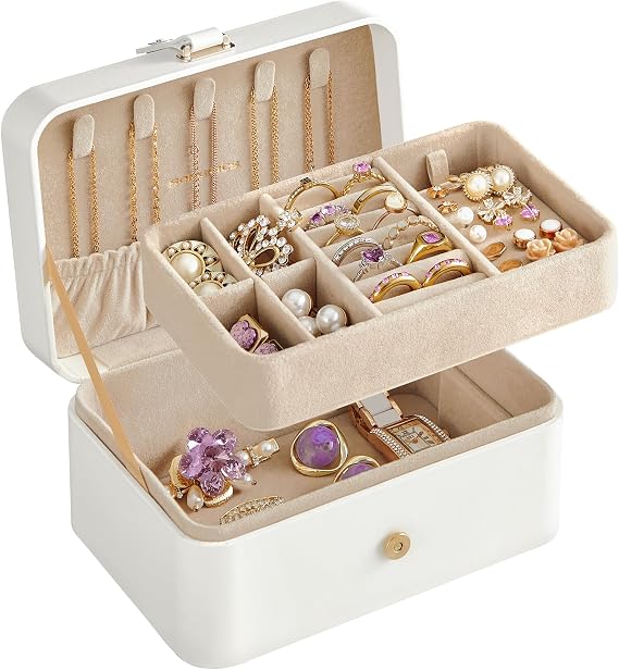 SONGMICS Travel Jewelry Organizer, 2-Layer Portable Jewelry Box Case