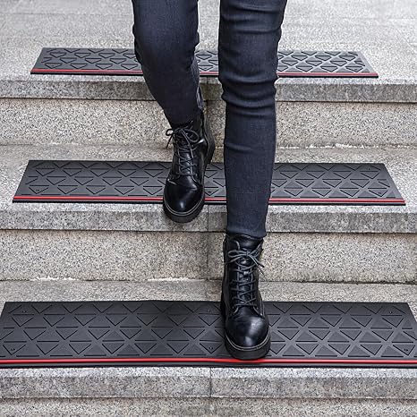 Spurtar Rubber Stair Treads 35" x 10", 3 Pack Outdoor Stair Treads, Black
