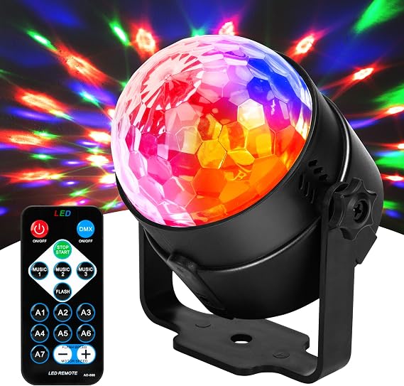 Sound Activated Party Lights with Remote, 7-Mode DJ Disco Ball Strobe Lamp