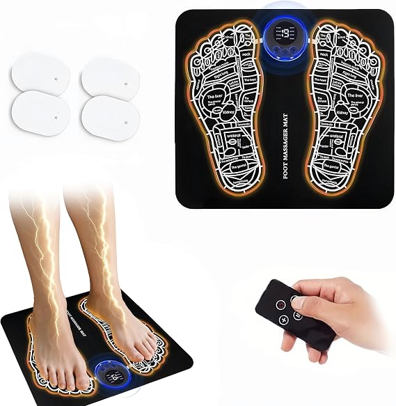 Christmas Gifts Electric Foot Massager Relaxing Feet with Rechargeability Reduce Swelling in Feet & Ankles,Folding Portable Massage mat with 8 Modes 19 Intensities,TENS & EMS for Pain and Circulation