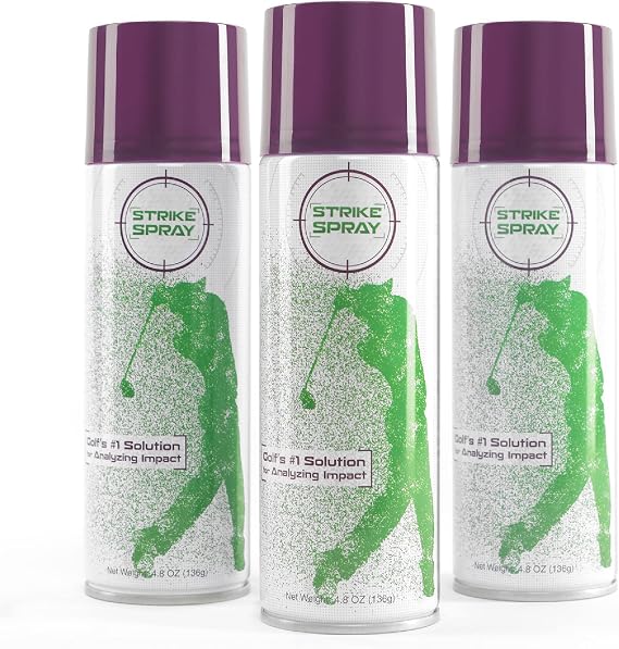 Strike Spray Golf Club Impact Spray - 3 Pack - Swing Impact Golf Training Aid, Golf's #1 Impact Spray for Club Face, Dries Quickly,  Off Easy, Instant Shot Feedback on Club Face