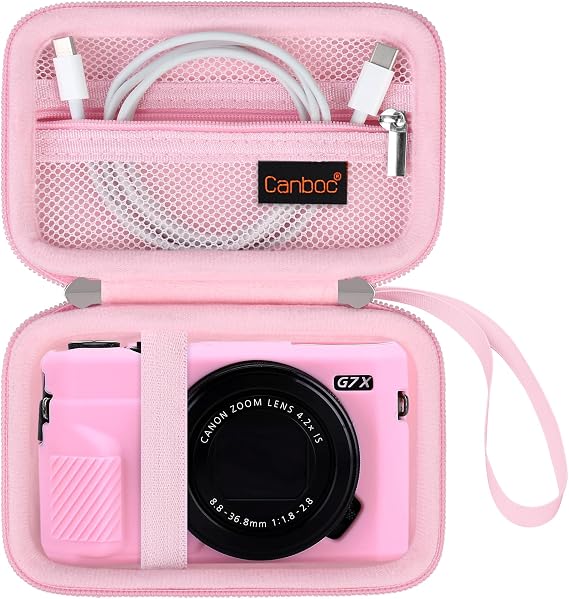 Canboc Carrying Case for Canon PowerShot G7 X Mark II/ G7 X Mark III / G5 X Mark II / G7X Digital Camera, Point and Shoot Vlogging Camera Bag, Zipper Mesh Pocket fits USB Cable, Pink