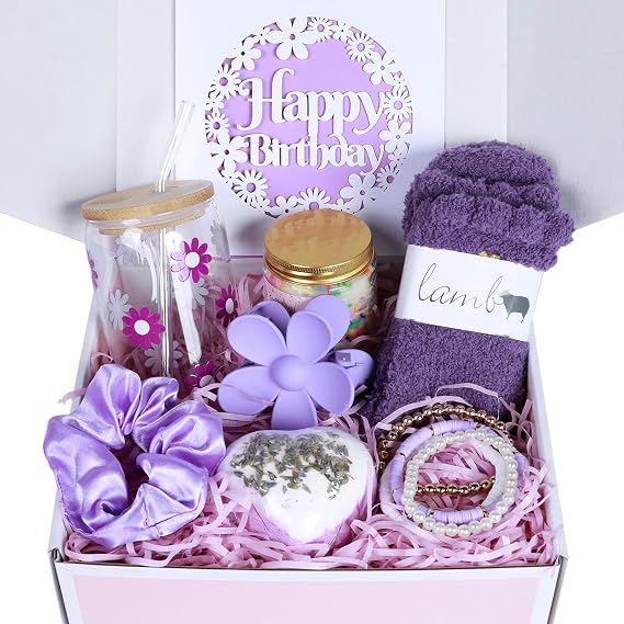 Birthday Gift for Teen Girls, Happy Birthday Box for Girls, Cute Preppy Stuff for Teen Girls, Christmas, Cute Daisy Aesthetic Glass Cups Tumbler Teen Girl Gifts Set 8pcs