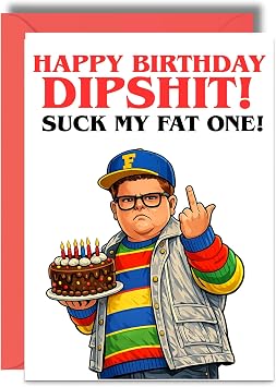 Stranger Funny Rude Birthday Card Cheeky Adult Humour 80s Strange Style Retro Horror Birthday Card - Suck My Fat One JBS153