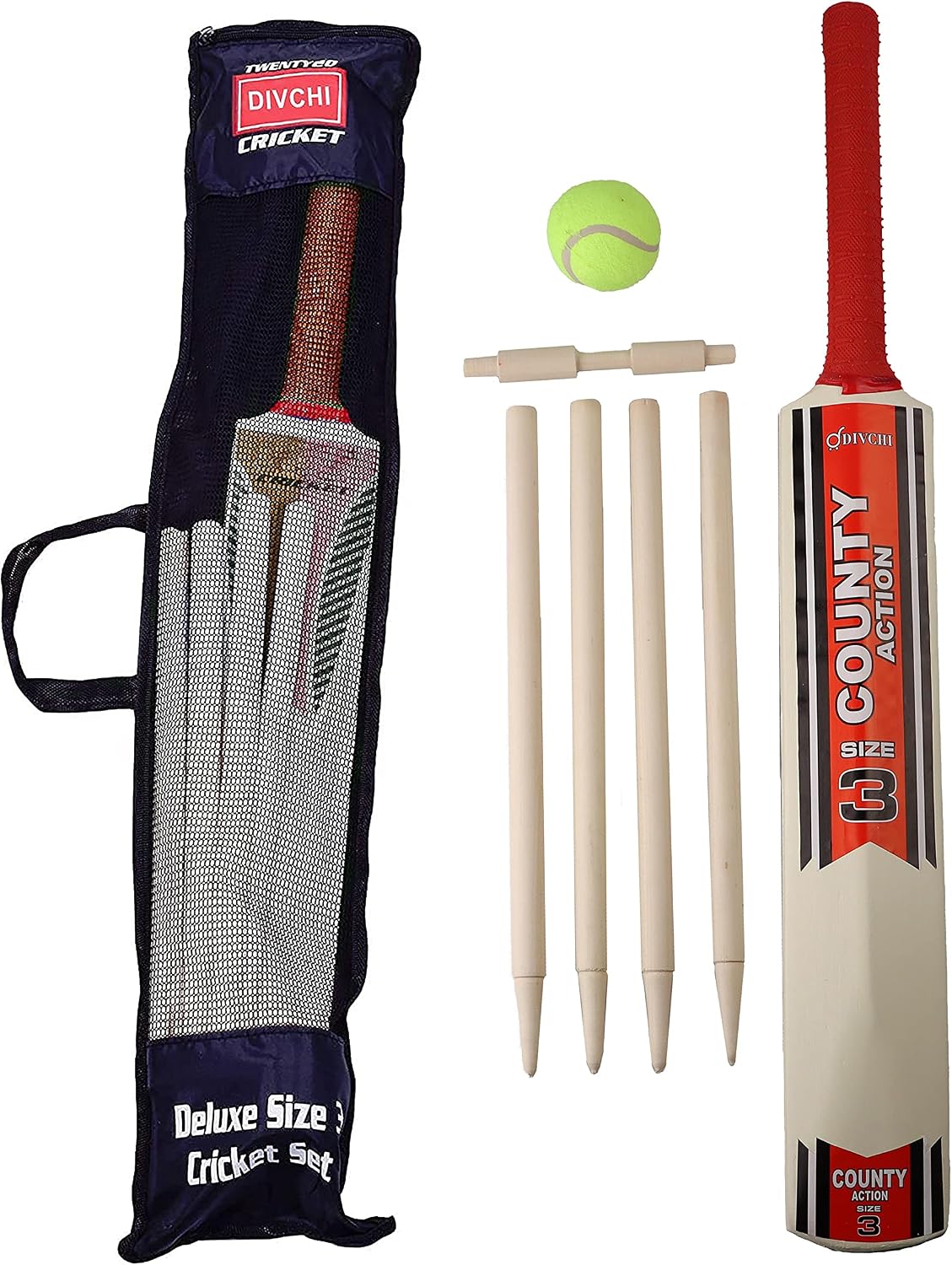 DIVCHI cricket set in mesh tote bag available in sizes 3 5 suitable for children aged approx. 8–12