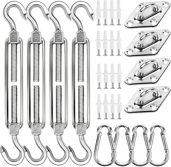 YOFIT 44 Pcs Shade Sail Hardware Kit 6 Inch Outdoor Sun Sail Accessories