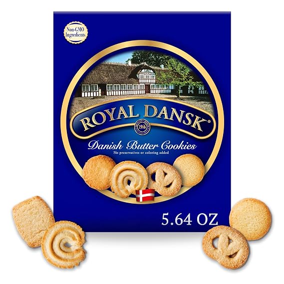 Royal Dansk Butter Cookies, Assorted Snacks, Real Butter, 2 Packs, 5.64 Oz